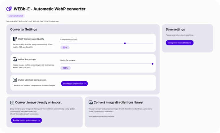 WEBb-E wordpress plugin for simple compress and convert images